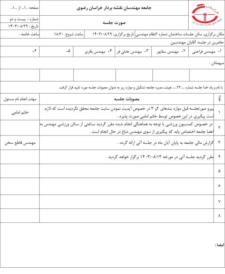 جلسه 22 هیات مدیره