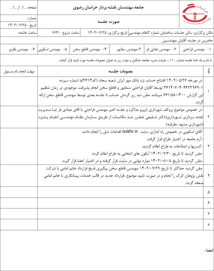 جلسه 11 هیات مدیره